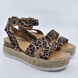 Leopard Faux Suede Platform Espadrille Sandals